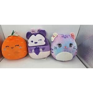 Set of 3 Disney Plush Toys Featuring Orange, Grape, and Cat Characters